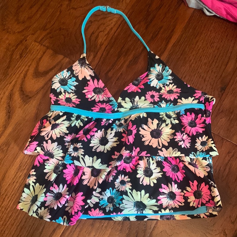 multi color girls swim top flowers
